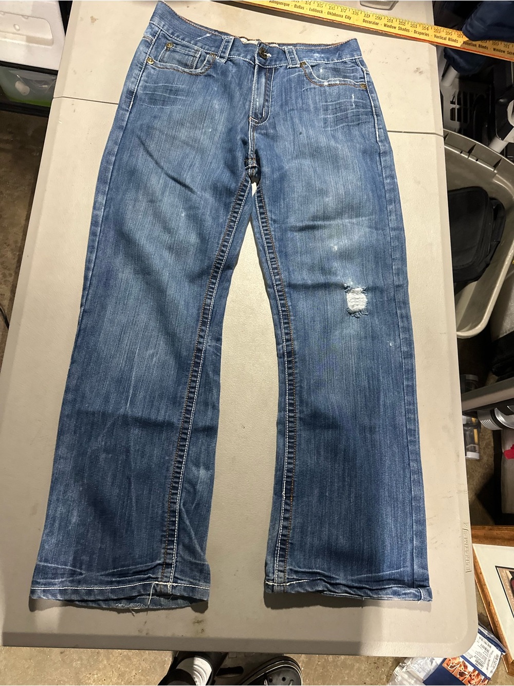 Basement Jeans Men's 34x33 Distressed Bootcut Blue Denim